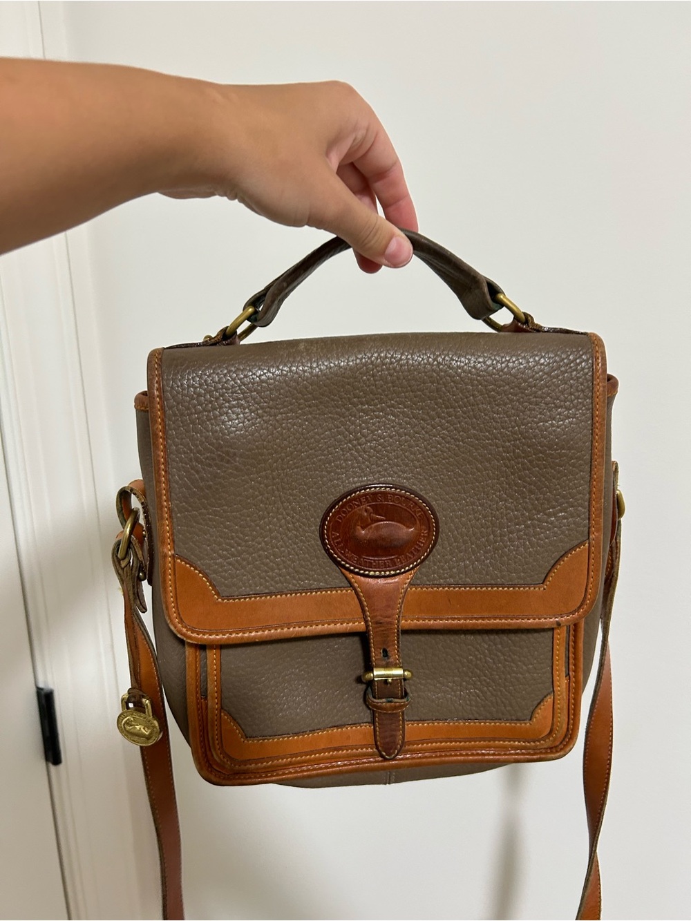 Dooney & Bourke Brown and Tan Pebble Leather Messenger
